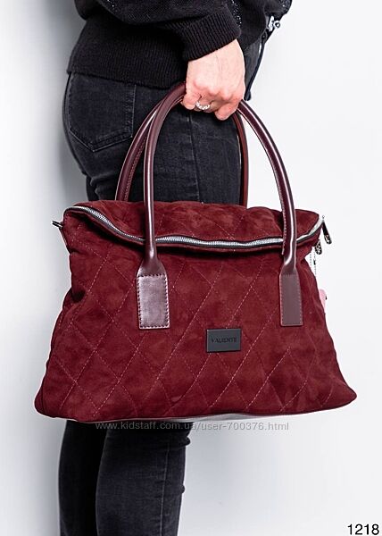 Сумка жіноча, натуральна замша/шкіра, марсала