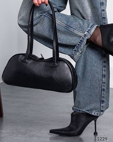 Сучасна сумка, натуральна шкіра флотар, чорна