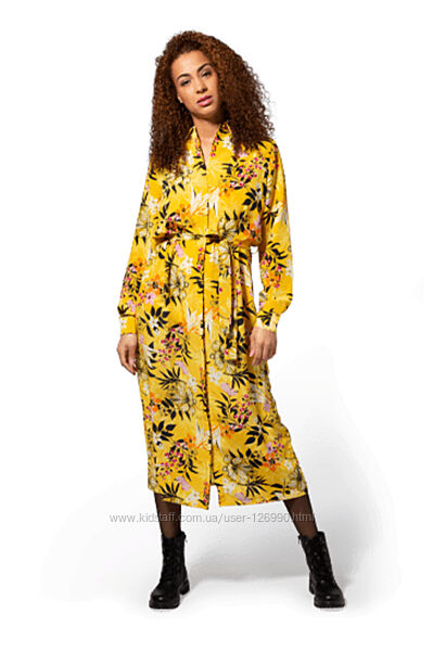 Сукня сорочка міді Casual Ladies жовта в квітковий принт  розмір XL