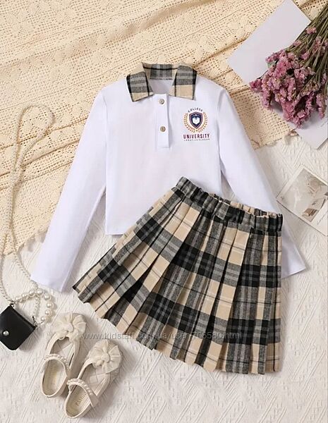 Костюм шкільний для дівчинки сорочка і спідниця в клітинку р.160