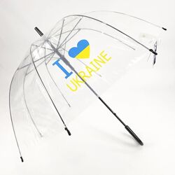 Зонт зонтик прозрачный трость, полуавтомат с принт I love Ukraine глубокий