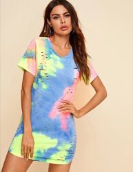 Shein. Англия. В наличии. Платье с разрезами в неоновом тай дай.