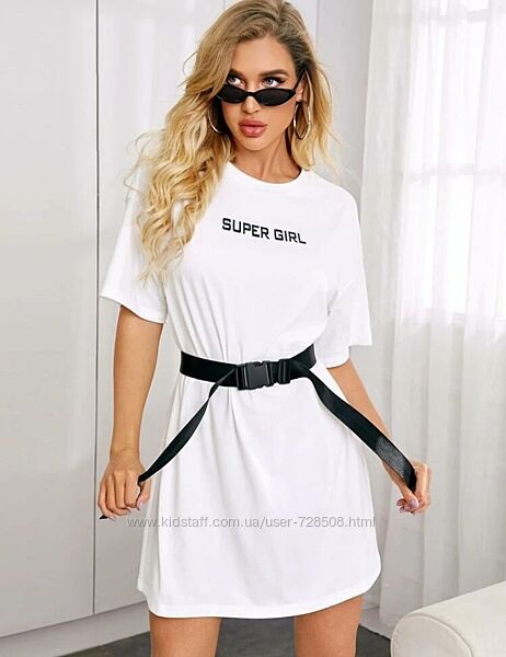 Shein. Из Англии. В наличии. Платье футболка оверсайз с поясом.