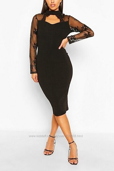 Ax Paris. Англия. В наличии. Элегантное платье миди с прозрачными рукавами 