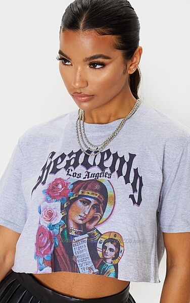 Prettylittlething. Из Англии. В наличии. Топ оверсайз с принтом.