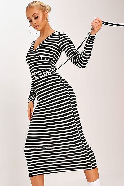 Isawitfirst. Англия. В наличии. Платье миди в полоску с поясом.