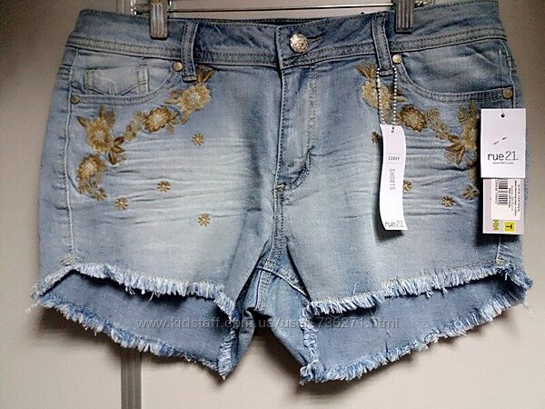 Шорты джинсовые женские, большие размеры, с вышивкой RUE21
