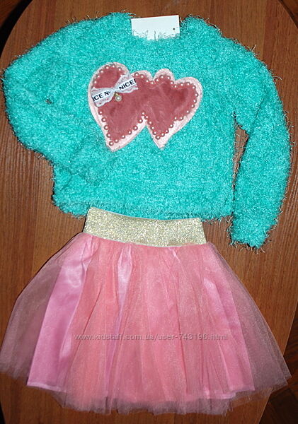 Теплий нарядний костюм фатінова юбка сердечко 4, 7 років