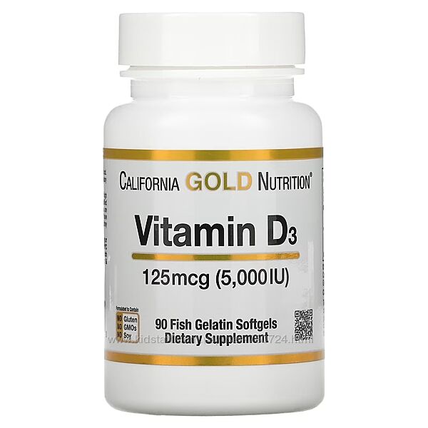 Вітамін Д3 5000МО 90 капсул California Gold Nutrition D3