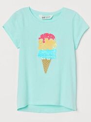 Нарядные футболки H&M для девочек пайетки