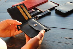 Шкіряний гаманець ручної роботи, іменний гаманець, чоловічий портмоне.