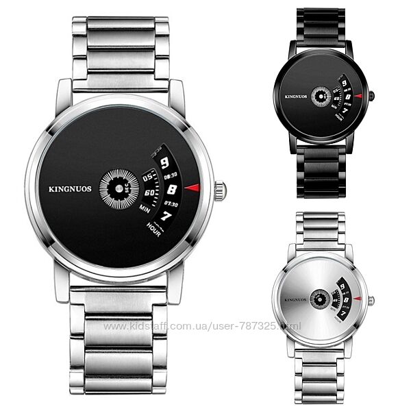 Женские часы Kingnuos на металлическом браслете черные серебристые с черным