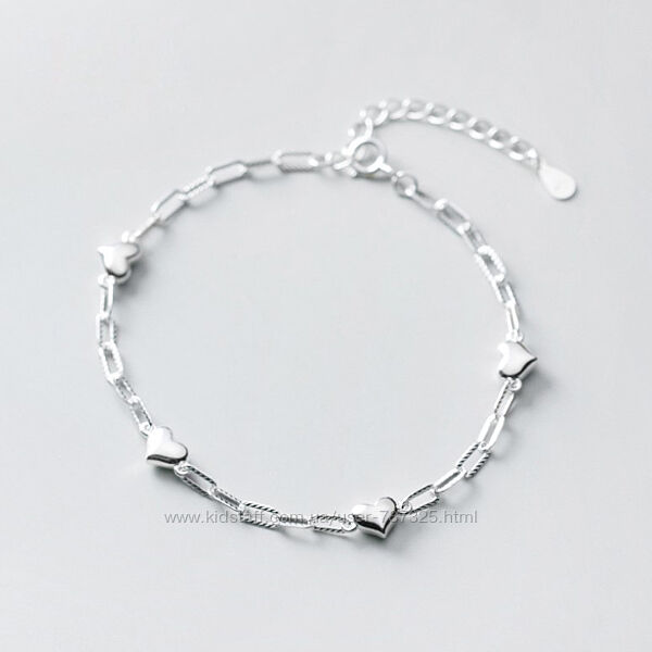 Жіночий срібний браслет з серцями срібло