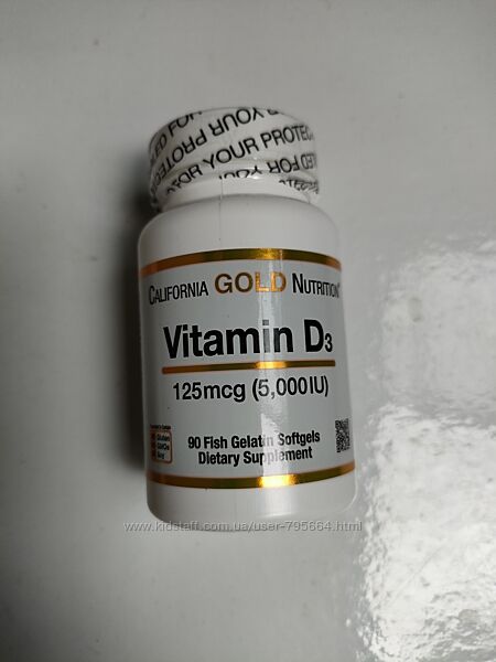 California Gold Nutrition, Витамин D3, 125 мгр 5,000IU 360 капсул 