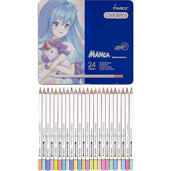 Карандаши цветные Chroma Manga MARCO 24 цвета, пастель, в метал. коробке