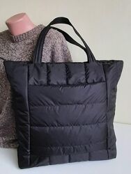 Сумка шопер тканинна стьобана на синтепоні жіноча чорна з кишенею  