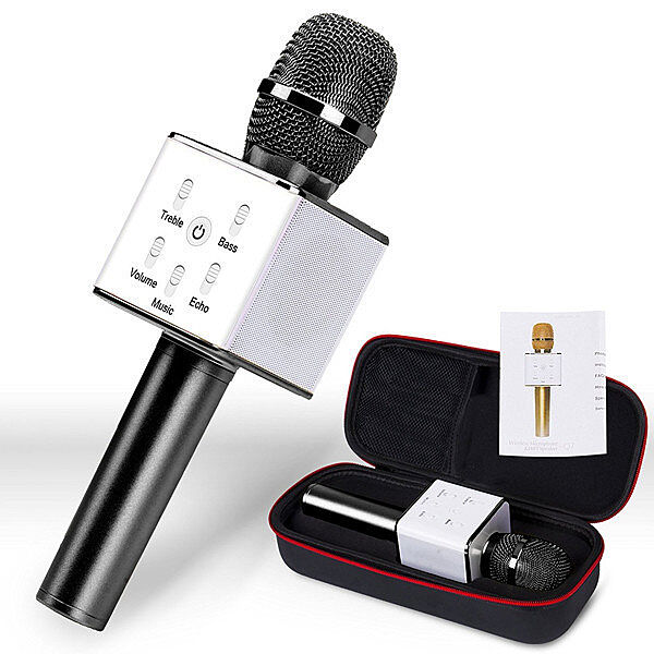 Bluetooth микрофон для караоке Q7 Блютуз микро  ЧЕХОЛ Черный