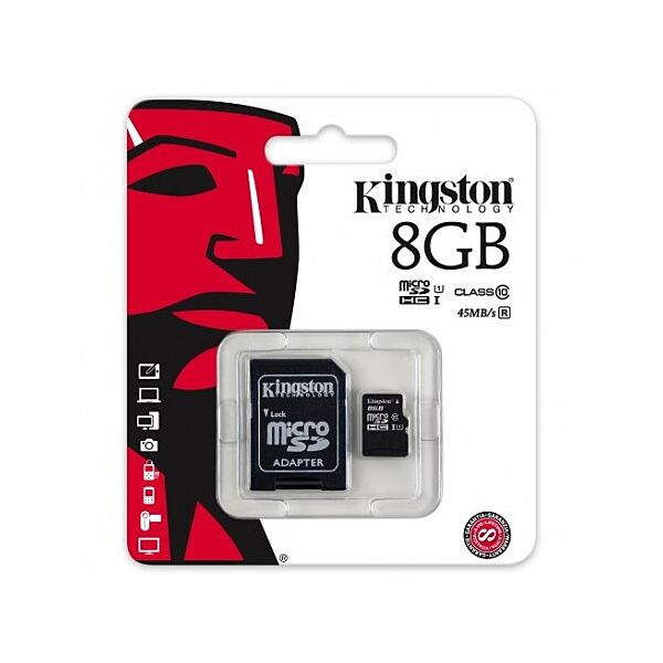 Карта памяти micro KINGSTON 8GB 10 class c адаптером