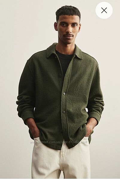 H&m овершот верхня сорочка overshirt зі суміші вовни regular fit - м