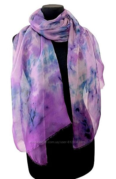 Ручная окраска шелковый шарф палантин Лаванда, натуральный шифон.