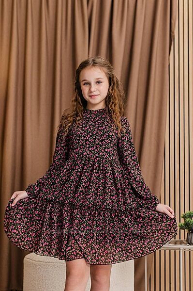 Платье для девочки с рукавом в цветочек, на рост 122-146