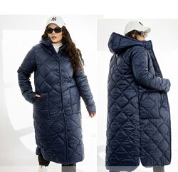 Пальто жіноче зимове стьобане, без хутра, батал, розміри 46-68р