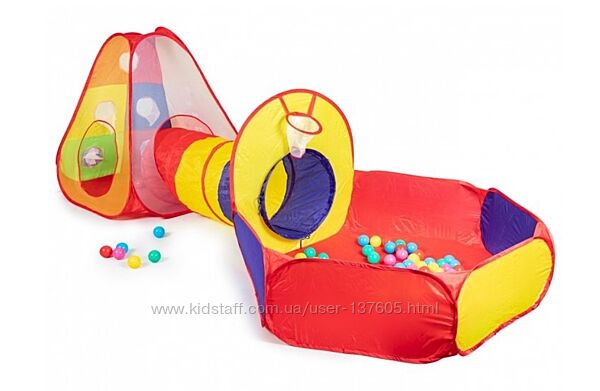 Детская игровая палатка с тоннелем сухим бассейном и шариками 100 штук, 818