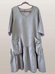 Платье льняное бохо турция 46-50 цвет серобежевый новое