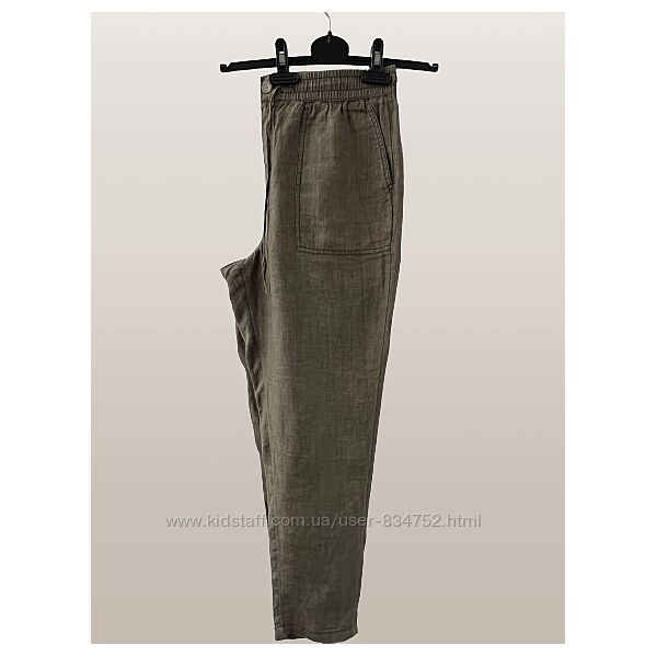 Льняные брюки на резинке s oliver/германия женские, хаки 46-48 новые