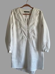 Льняная блуза рубашка zara удлиненная белая р.44, новая