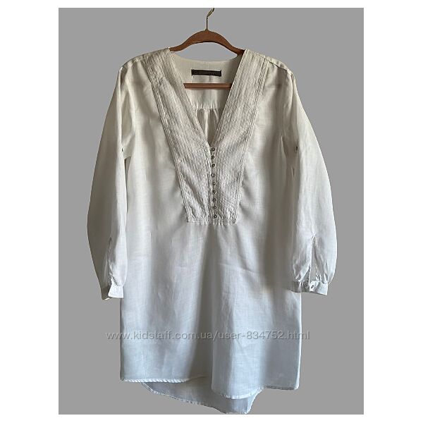 Льняная блуза рубашка zara удлиненная белая р.44, новая