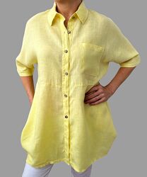 Рубашка льняная primark удлиненная цвет желтый р.46-48 новая