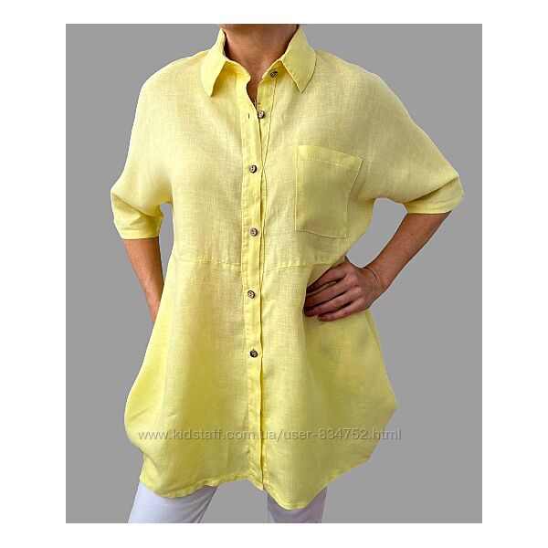 Рубашка льняная primark удлиненная цвет желтый р.46-48 новая