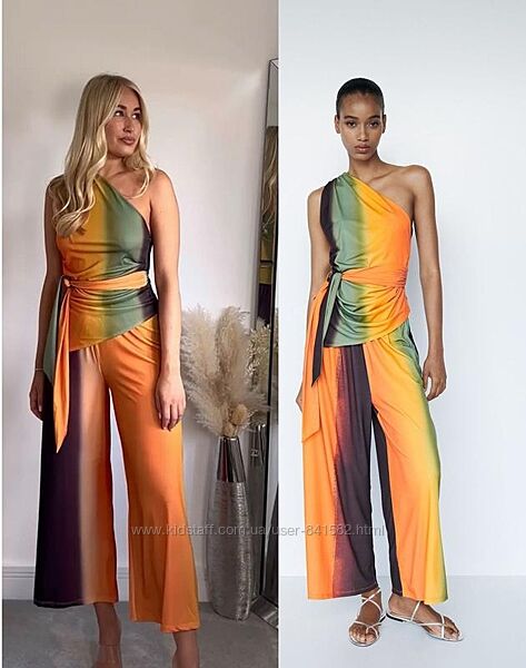 zara зара костюм комплект палаццо широкі асиметрія р. хс-с