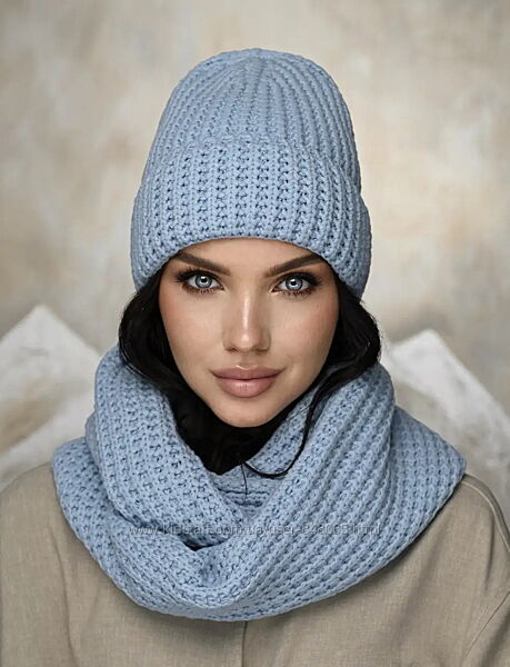 Комплект, набір жіночий шапкахомут, снуд, крупна вязка чорний