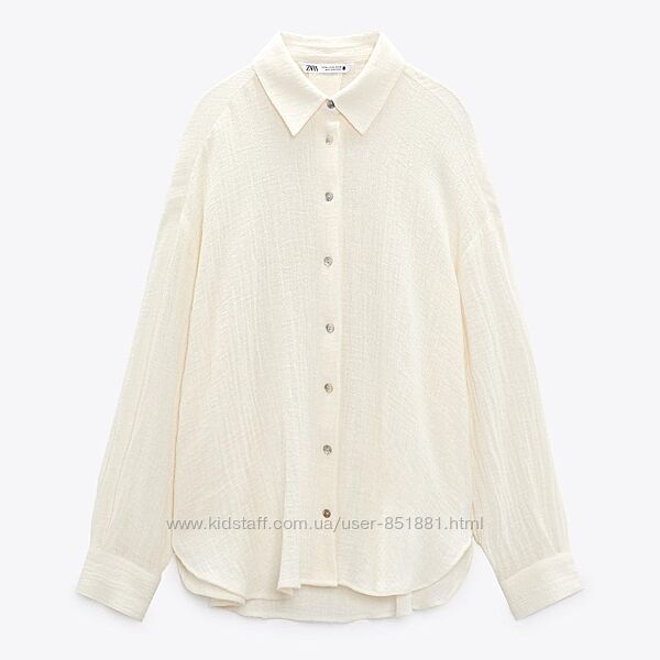 Лляна бежева сорочка Зара Zara оверсайз розмір М