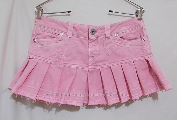 Новая юбка мини джинсовая рваная розовая W30 GUESS