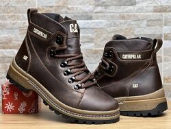 Ботинки кожаные зимние CAT Rider Nubuck Brown 