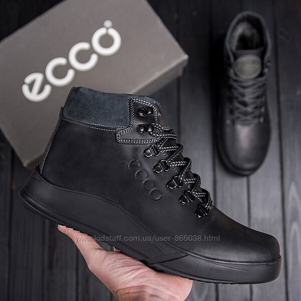 Кожаные спортивные ботинки, кроссовки на меху Ecco Nubuck Black реплика
