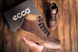 Зимние кожаные спортивные ботинки, кроссовки на меху Ecco Nubuck Brown