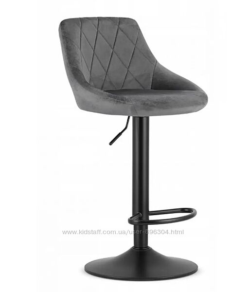 Барний стілець зі спинкою Bonro B-074 велюр сіре з чорною основою