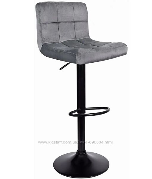 Барний стілець зі спинкою Bonro B-0106 велюр сірий з чорною основою 