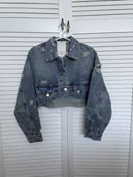Джинсова куртка Zara коротка з дирками