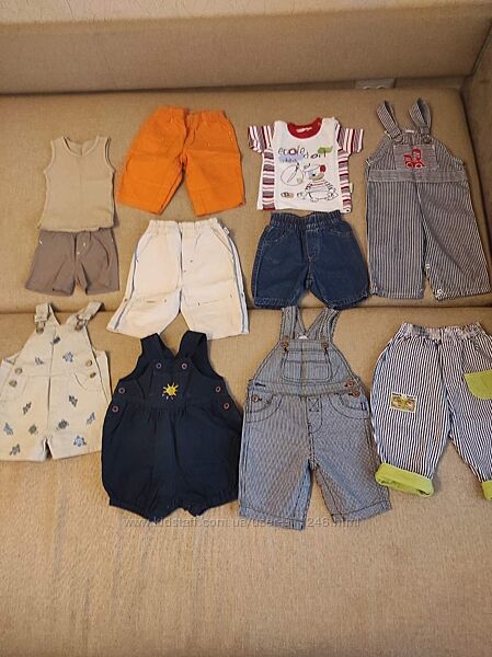 Шорты, штаны, летние комбинезоны, майки, футболки на 3-6 месяцев