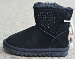 Модные детские зимние угги Ugg замшевые черные р29-32