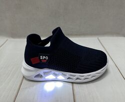 Літні дитячі кросівки з підсвіткою сітка Jong Golf темно сині LED  26-31