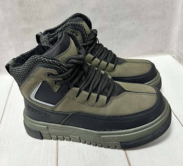 Зимові дитячі кросівки на овчині Paliament хакі 32-37