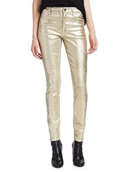 Золотые белые блестящие джинсы скинни брюки с напылением