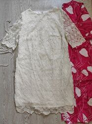 Белое ажурное короткое миди платье цветочной вышивкой стрейч батал большого