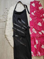 Черное длинное платье макси миди дизайнерское разрезами с лентами открытая 